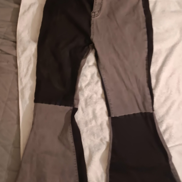 Two-Tone Patchwork Flare Jeans | Y2K Colorblock Bell Bottoms | Black & Gray - Picture 1 of 4